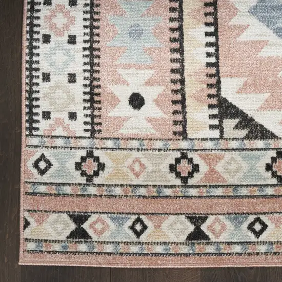 Ivory Pink And Black Geometric Flatweave Area Rug Photo 7