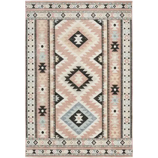 Ivory Pink And Black Geometric Flatweave Area Rug Photo 2