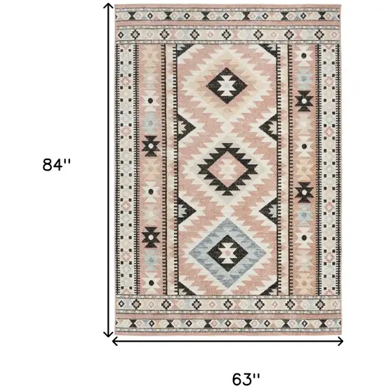 Ivory Pink And Black Geometric Flatweave Area Rug Photo 3