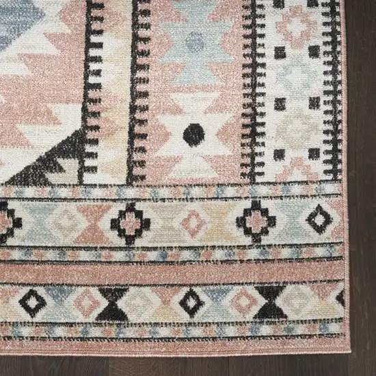 Ivory Pink And Black Geometric Flatweave Area Rug Photo 7