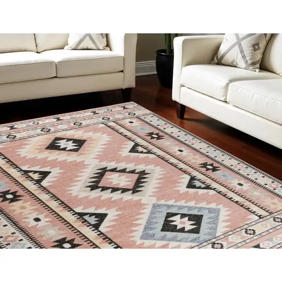 Ivory Pink And Black Geometric Flatweave Area Rug Photo 1