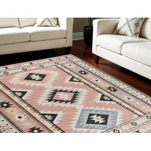 Photo of Ivory Pink And Black Geometric Flatweave Area Rug