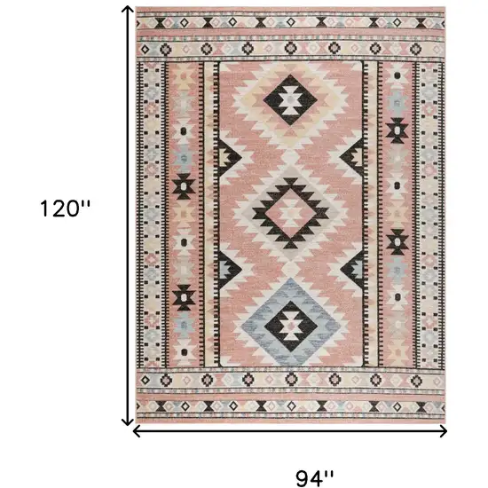 Ivory Pink And Black Geometric Flatweave Area Rug Photo 3