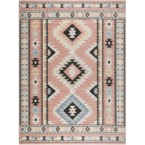 Ivory Pink And Black Geometric Flatweave Area Rug Photo 2