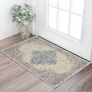 Photo of Ivory Pink And Blue Medallion Distressed Area Rug