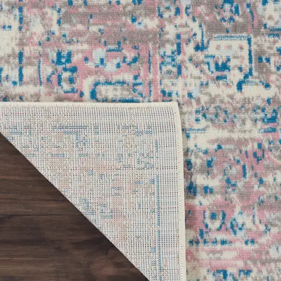 Ivory Pink And Blue Medallion Distressed Area Rug Photo 8