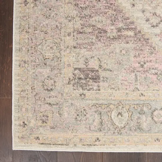 Ivory Pink And Gray Floral Distressed Area Rug Photo 4