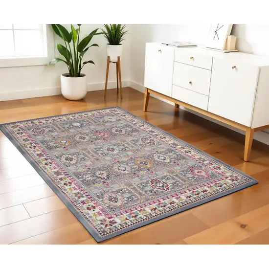 Ivory Pink And Gray Floral Distressed Area Rug Photo 1