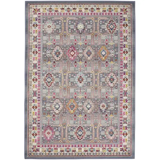 Ivory Pink And Gray Floral Distressed Area Rug Photo 9