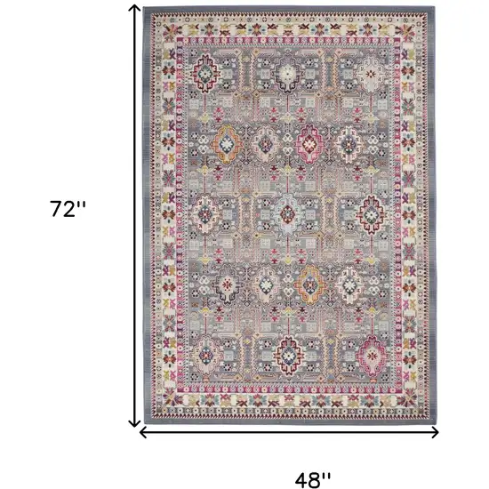 Ivory Pink And Gray Floral Distressed Area Rug Photo 3