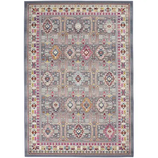 Ivory Pink And Gray Floral Distressed Area Rug Photo 2