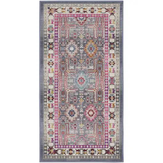 Ivory Pink And Gray Floral Distressed Area Rug Photo 2