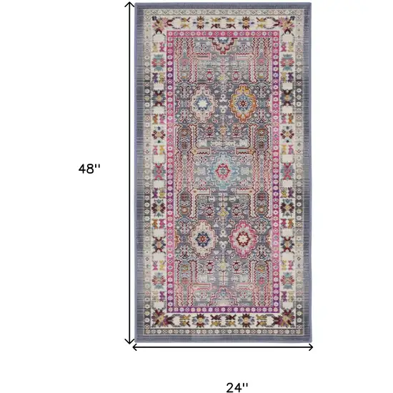 Ivory Pink And Gray Floral Distressed Area Rug Photo 3