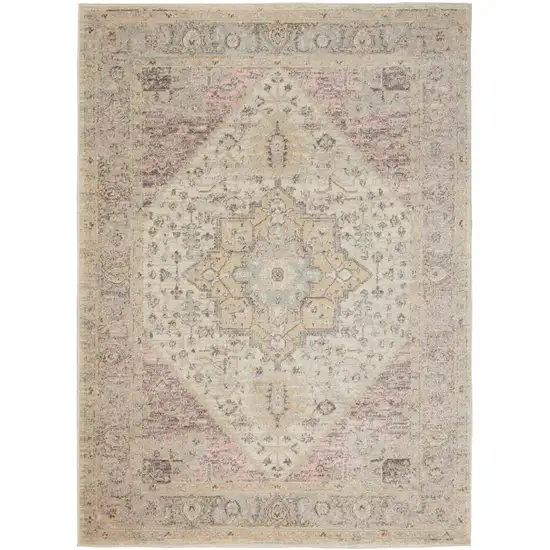 Ivory Pink And Gray Floral Distressed Area Rug Photo 8