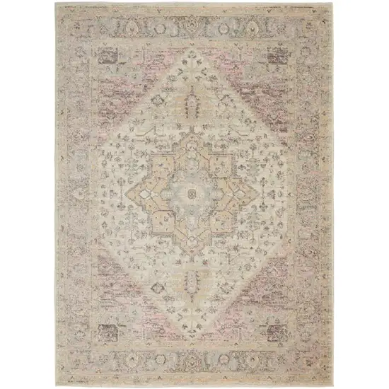 Ivory Pink And Gray Floral Distressed Area Rug Photo 2