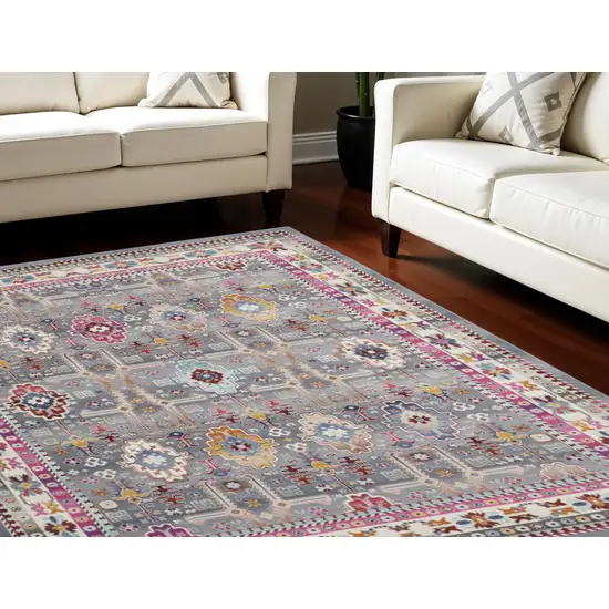 Ivory Pink And Gray Floral Distressed Non Skid Area Rug Photo 1