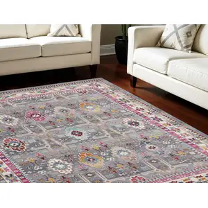 Photo of Ivory Pink And Gray Floral Distressed Non Skid Area Rug