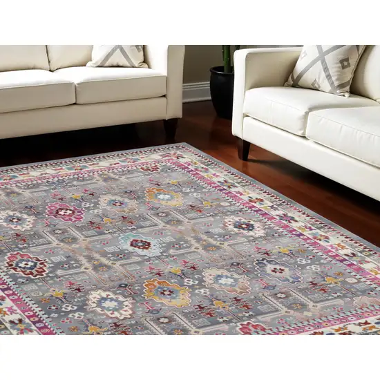 Ivory Pink And Gray Floral Distressed Non Skid Area Rug Photo 1