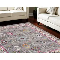 Photo of Ivory Pink And Gray Floral Distressed Non Skid Area Rug