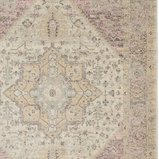 Ivory Pink And Gray Floral Medallion Distressed Area Rug Photo 7