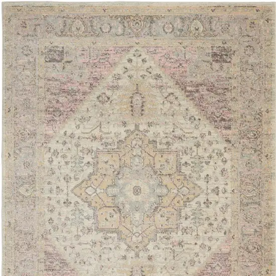 Ivory Pink And Gray Floral Medallion Distressed Area Rug Photo 8