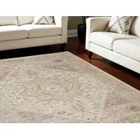 Photo of Ivory Pink And Gray Floral Medallion Distressed Area Rug