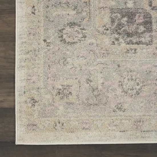 Ivory Pink And Gray Floral Medallion Distressed Area Rug Photo 4