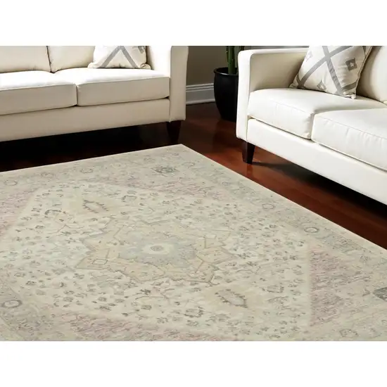 Ivory Pink And Gray Floral Medallion Distressed Area Rug Photo 1