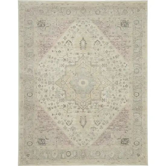 Ivory Pink And Gray Floral Medallion Distressed Area Rug Photo 2