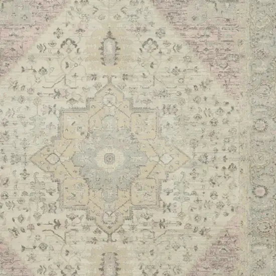 Ivory Pink And Gray Floral Medallion Distressed Area Rug Photo 7