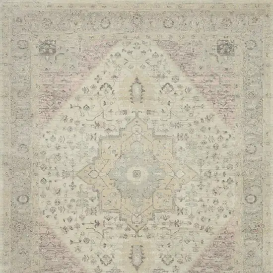 Ivory Pink And Gray Floral Medallion Distressed Area Rug Photo 8