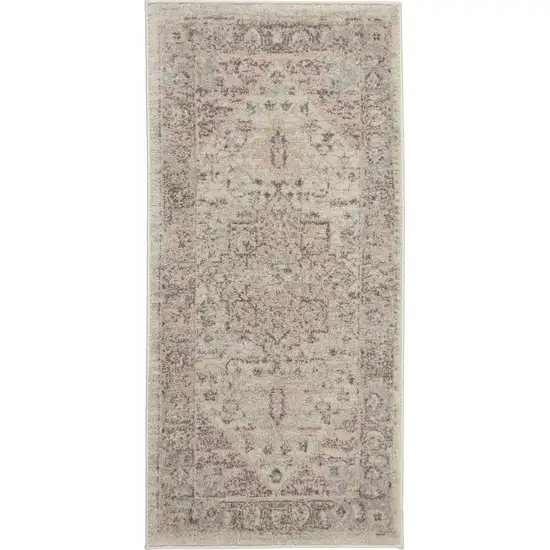 Ivory Pink And Gray Floral Medallion Distressed Area Rug Photo 2