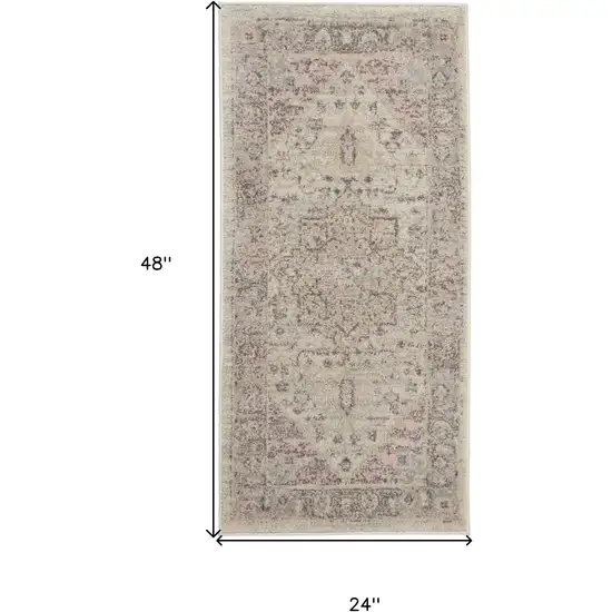 Ivory Pink And Gray Floral Medallion Distressed Area Rug Photo 3