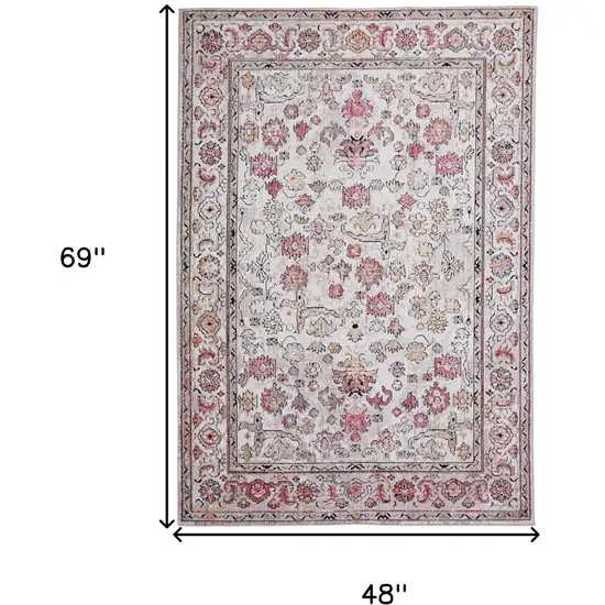 Ivory Pink And Gray Floral Stain Resistant Area Rug Photo 8