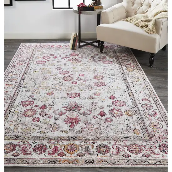 Ivory Pink And Gray Floral Stain Resistant Area Rug Photo 7