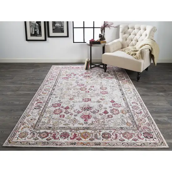 Ivory Pink And Gray Floral Stain Resistant Area Rug Photo 6