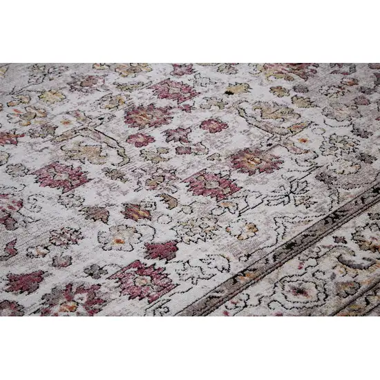 Ivory Pink And Gray Floral Stain Resistant Area Rug Photo 5