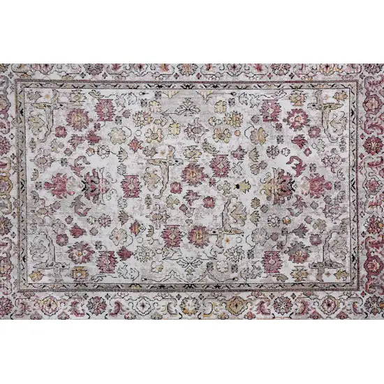 Ivory Pink And Gray Floral Stain Resistant Area Rug Photo 4