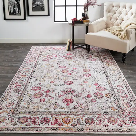 Ivory Pink And Gray Floral Stain Resistant Area Rug Photo 8