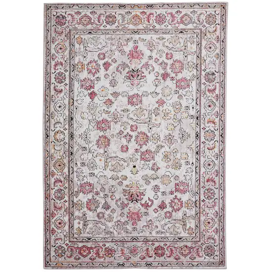 Ivory Pink And Gray Floral Stain Resistant Area Rug Photo 1