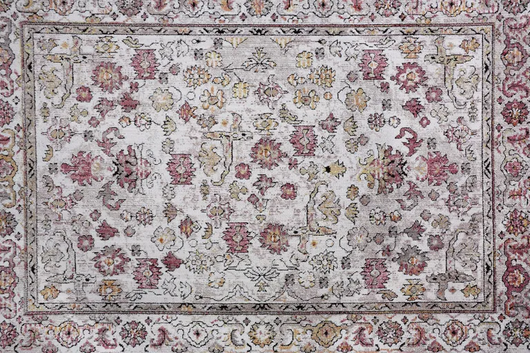 Ivory Pink And Gray Floral Stain Resistant Area Rug Photo 5