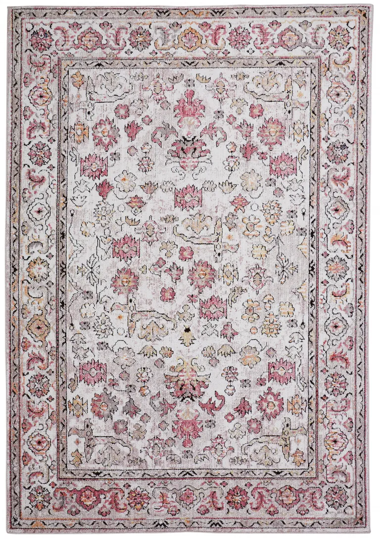 Ivory Pink And Gray Floral Stain Resistant Area Rug Photo 1