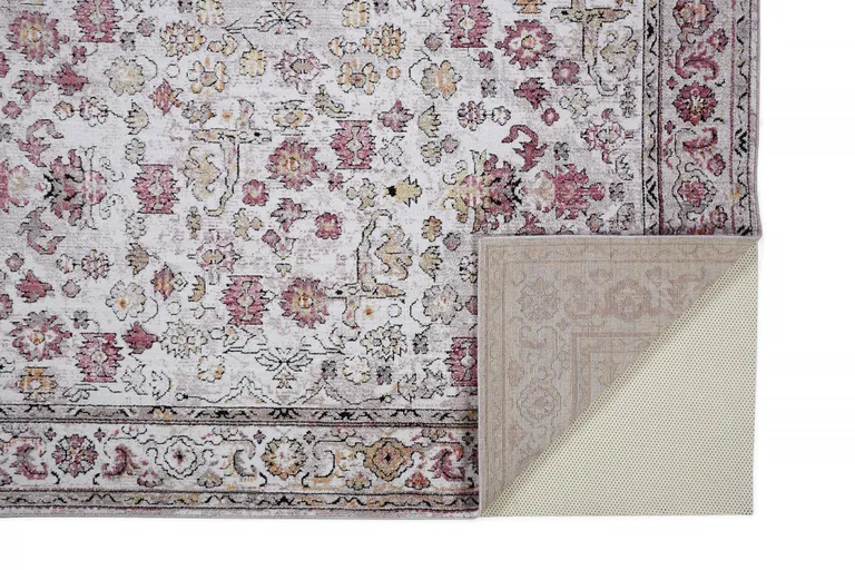 Ivory Pink And Gray Floral Stain Resistant Area Rug Photo 2