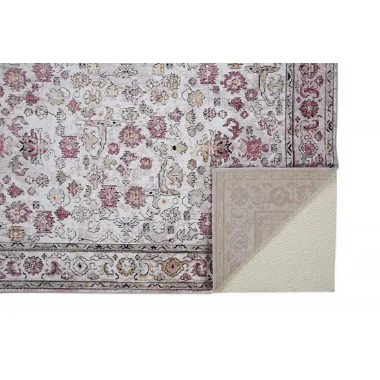 Ivory Pink And Gray Floral Stain Resistant Area Rug Photo 2