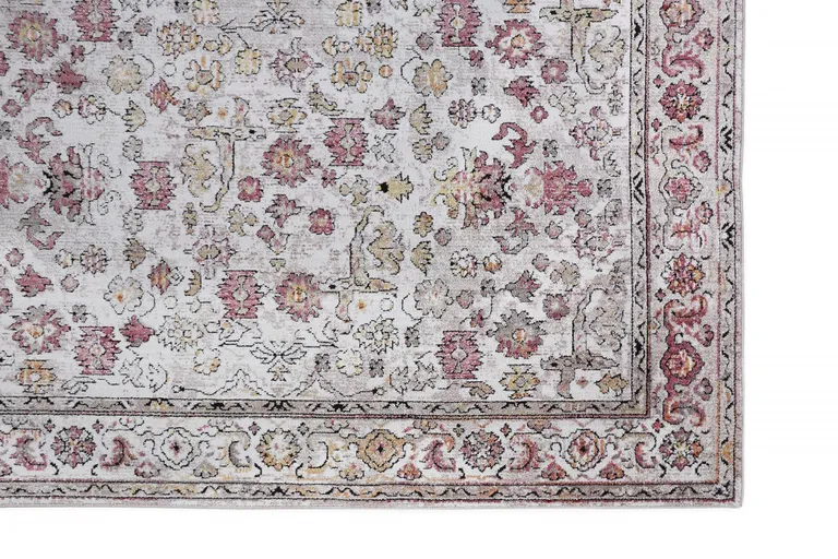 Ivory Pink And Gray Floral Stain Resistant Area Rug Photo 3