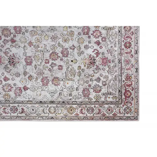 Ivory Pink And Gray Floral Stain Resistant Area Rug Photo 3