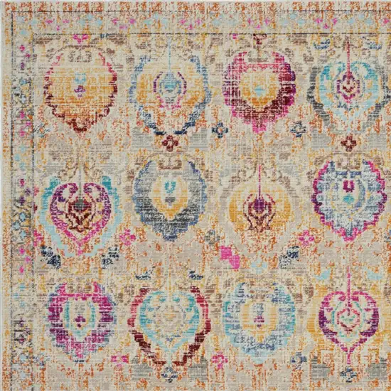 Ivory Pink And Orange Floral Distressed Area Rug Photo 8