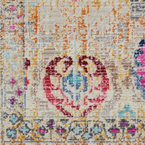 Ivory Pink And Orange Floral Distressed Area Rug Photo 5