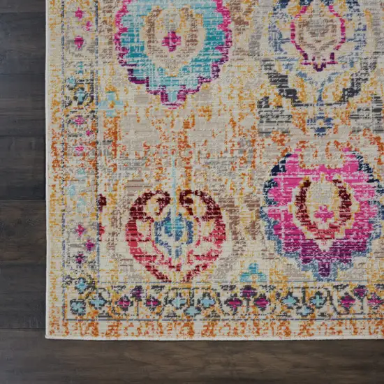 Ivory Pink And Orange Floral Distressed Area Rug Photo 4