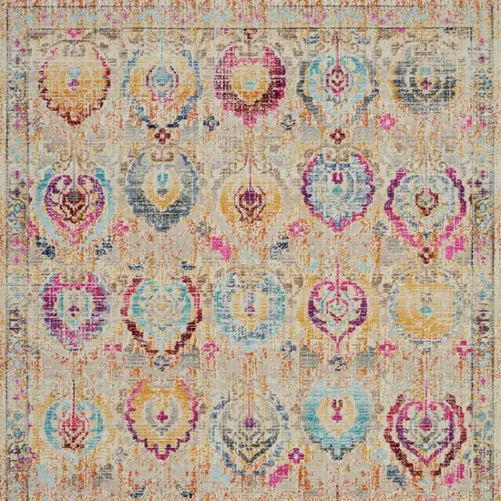 Ivory Pink And Orange Floral Distressed Area Rug Photo 9